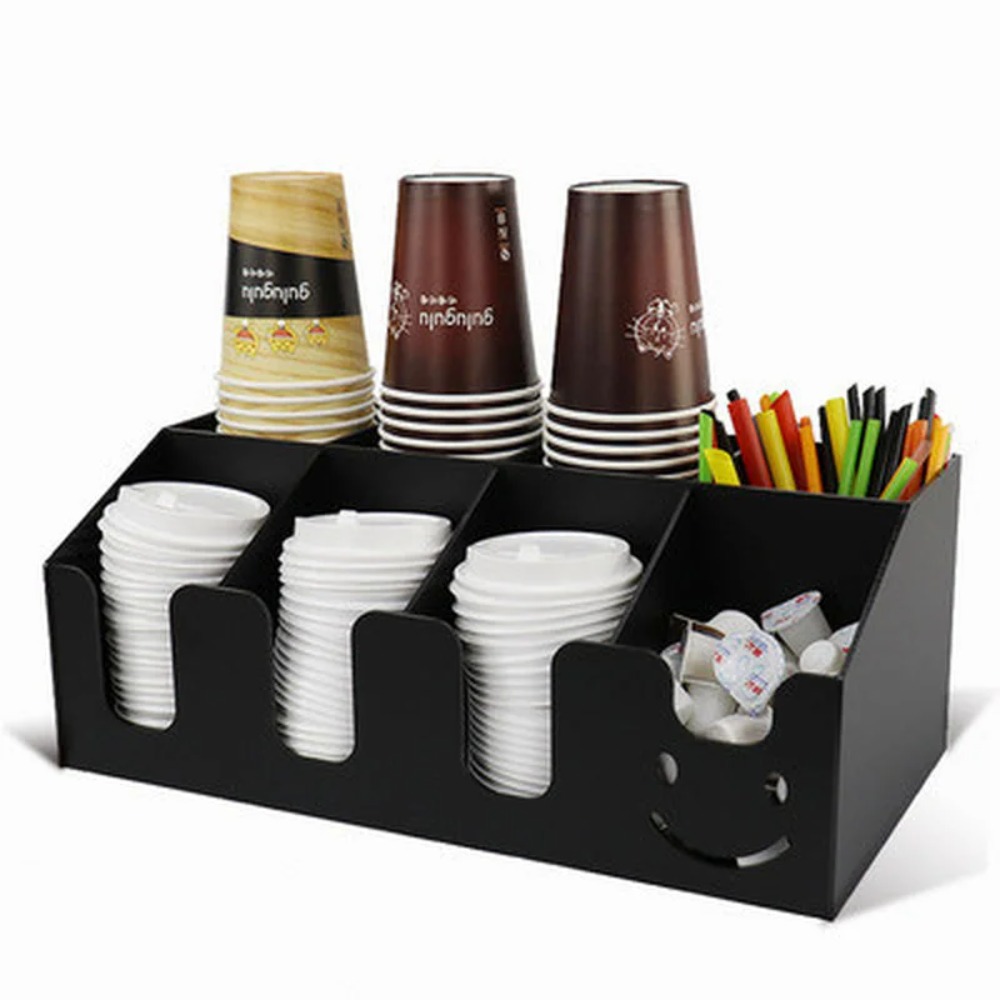 Xbloom Coffee Tea - Wohndekor Schwarzer Acryl-Becherhalter Mehrfach-Gitter Becheraufbewahrungsregal Strohhalm-Aufbewahrungsbox