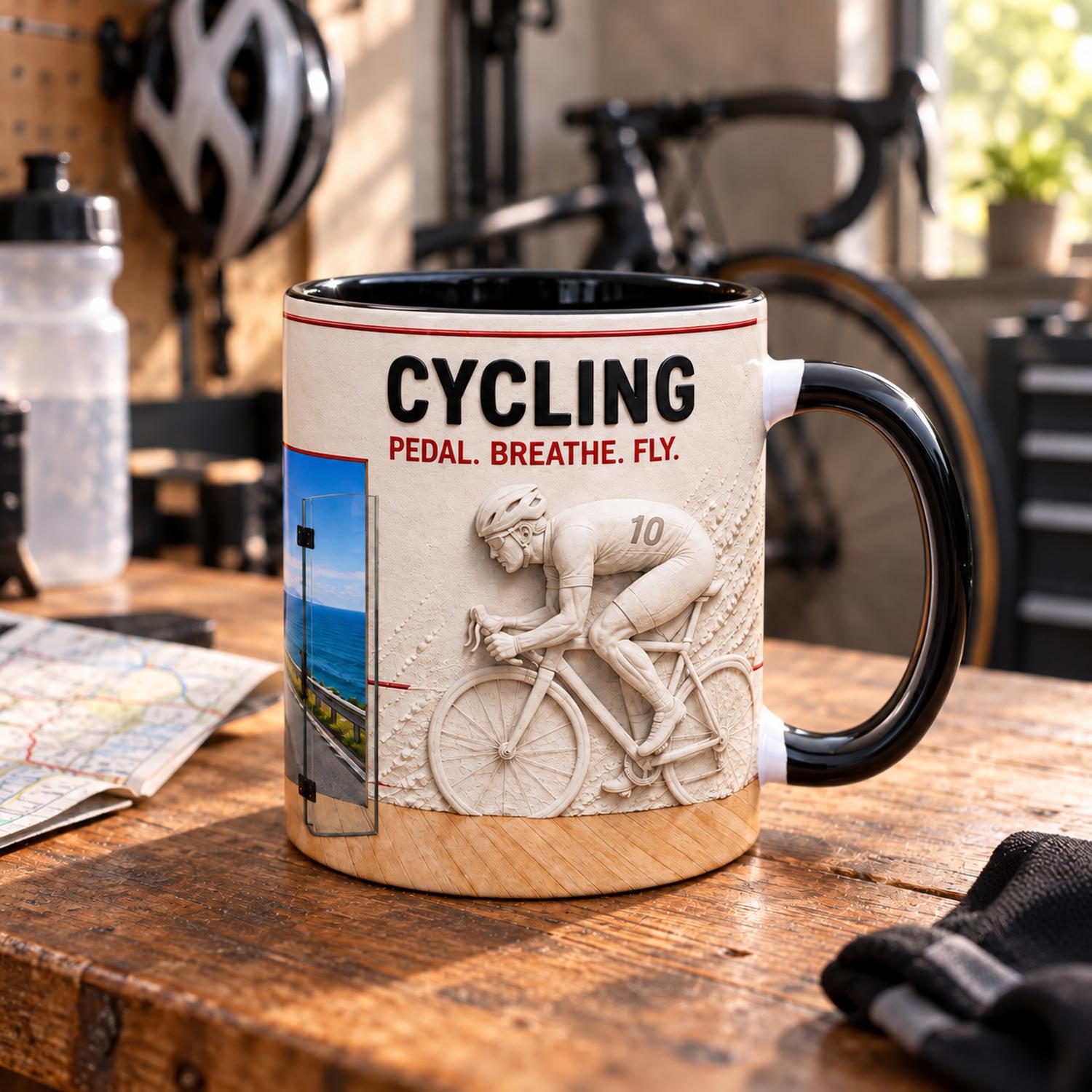 Coffee Tea Name - Personalisierter Fahrrad-Kaffeebecher 11oz Keramiktasse 325ml, Radfahrer-Druck,