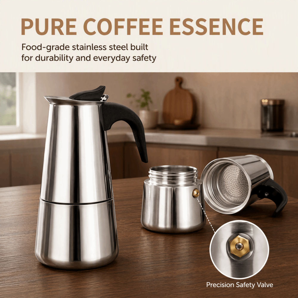 Moka Pot Stove - Edelstahl-Mokkakaffeekanne, silberfarben, für den Herd geeignet,