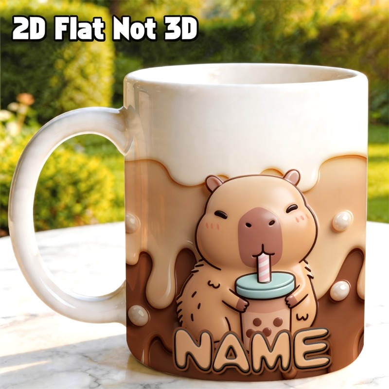 Coffee Tea Name - Personalisierter Milchtee-Kaffeebecher mit Namensaufdruck, Braun, Delfin-Design,
